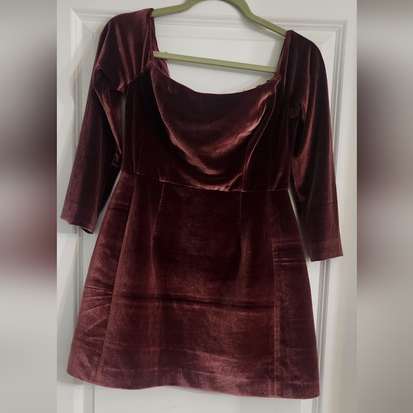 Hutch‎ Anthropologie Long Sleebe Square Neck Mini Dress Velvet Red Rouge - Picture 4 of 8